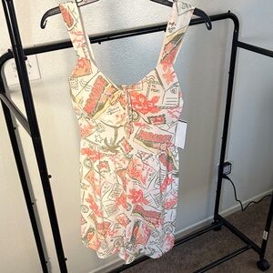 Derek Heart White Floral Graphic Romper with Coral Accents